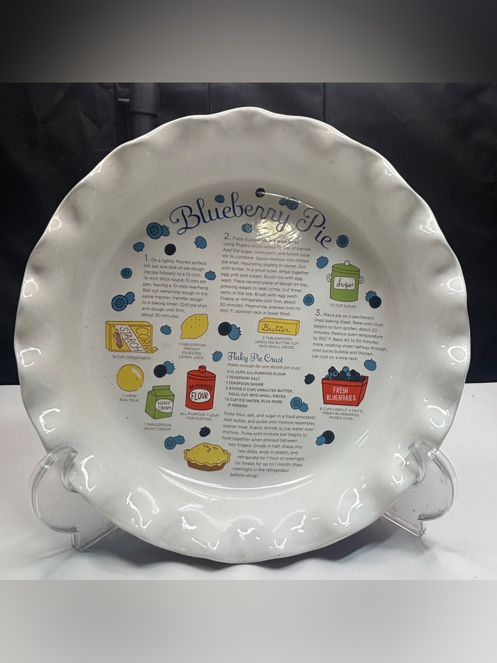 Martha Stewart Blueberry Pie Plate 10 in. Grandma Country Royal Blue Cottage